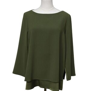 Tom And Linda Platt Blouse Womens 8 Green‎ Layered Long Sleeve Tunic Top